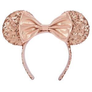*NWOT* Disney Minnie Mouse Ears Headband, Rose Gold Sequins & Bow